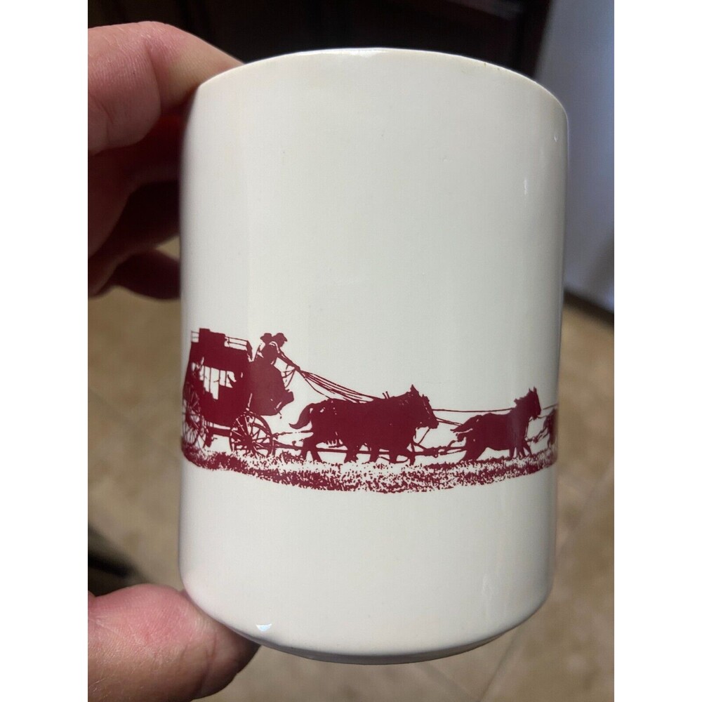 Vintage 1970s Wells Fargo Bank Stagecoach Western Ceramic Coffee Mug MINTY